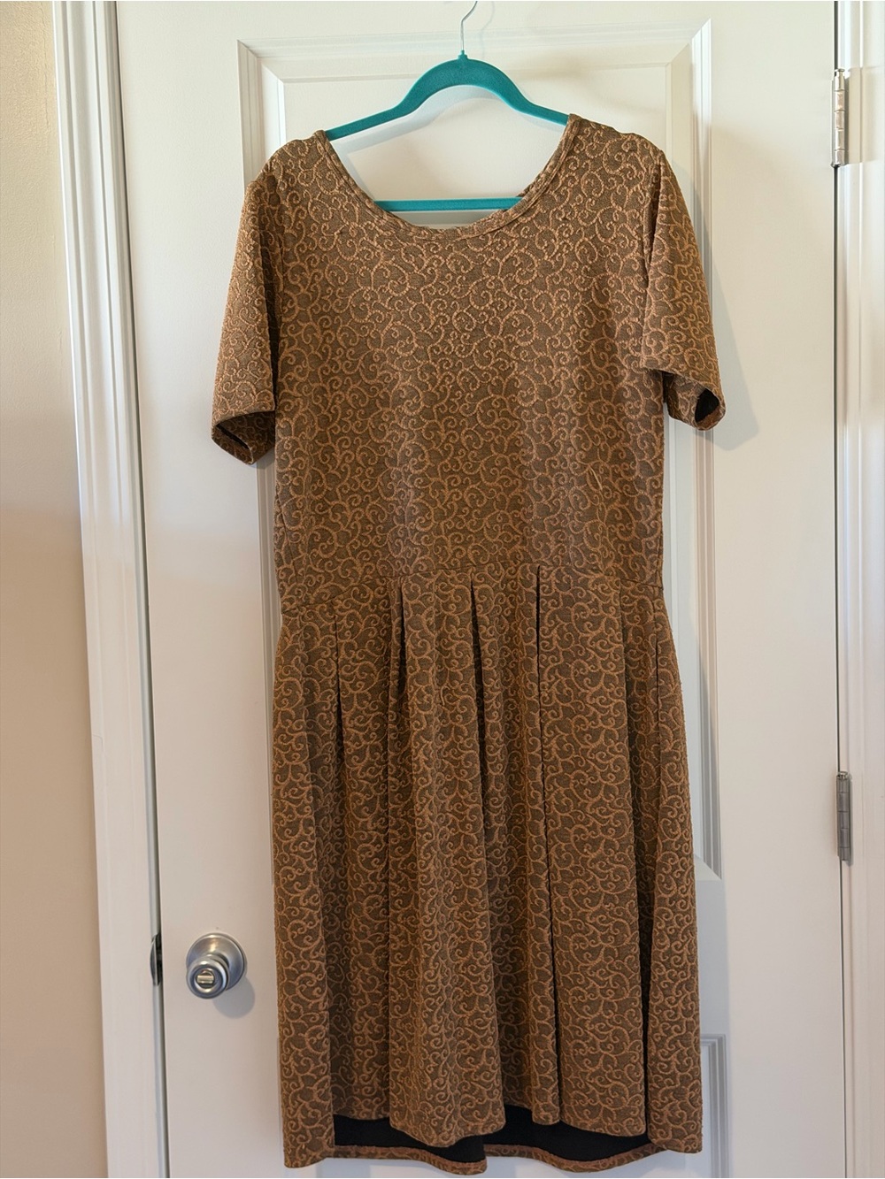 Brown and Mustard Yellow Short-Sleeve Printed Women's Dress
